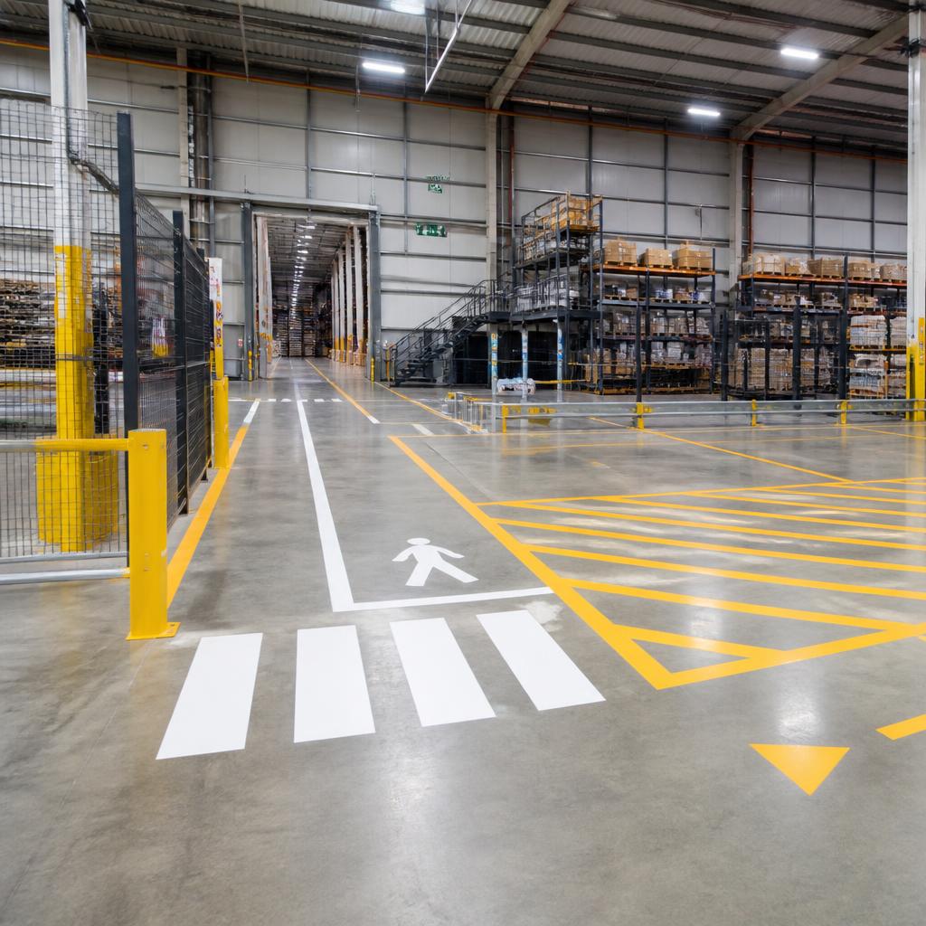 Employés regardant des panneaux de sécurité avec pictogrammes ISO 7010 dans un environnement industriel